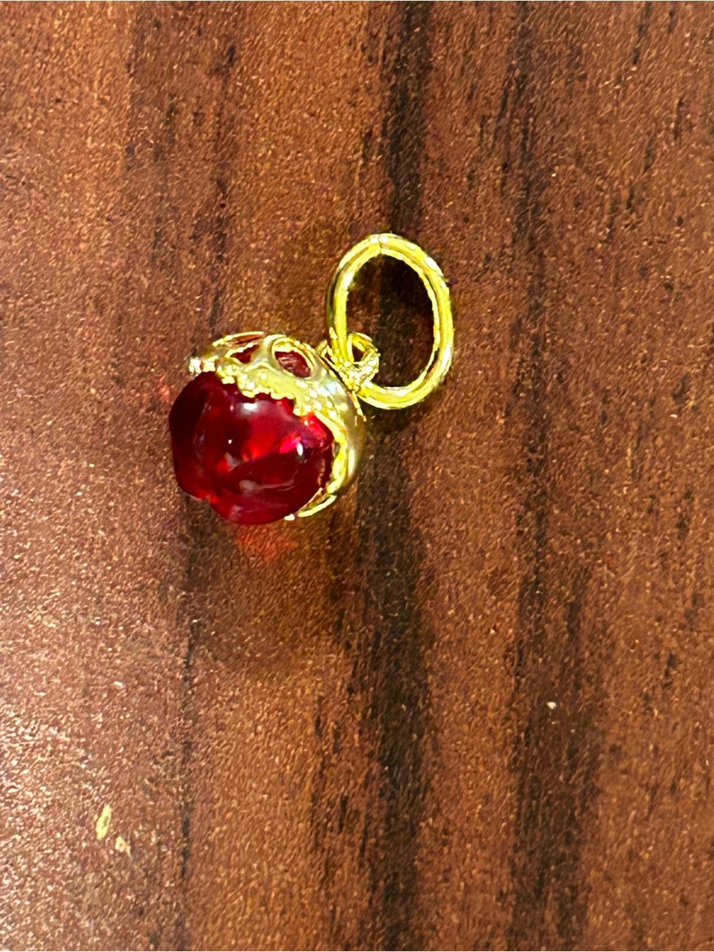 “Gold-Tone Red Crystal Drop Apple Charm”
